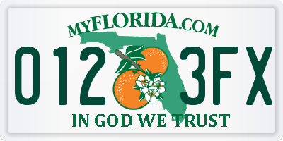 FL license plate 0123FX