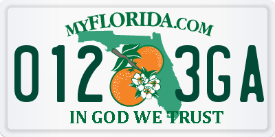 FL license plate 0123GA