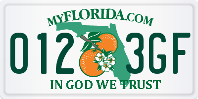 FL license plate 0123GF