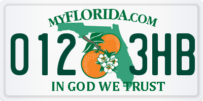 FL license plate 0123HB