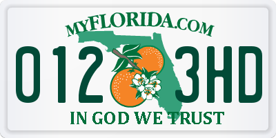 FL license plate 0123HD