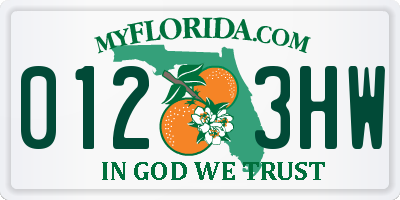 FL license plate 0123HW