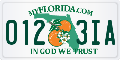 FL license plate 0123IA