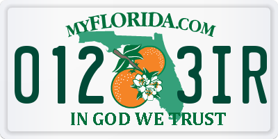 FL license plate 0123IR