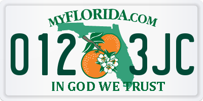 FL license plate 0123JC