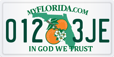 FL license plate 0123JE