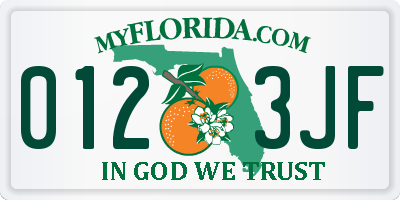 FL license plate 0123JF