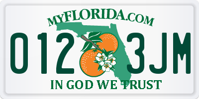 FL license plate 0123JM