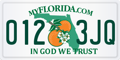 FL license plate 0123JQ