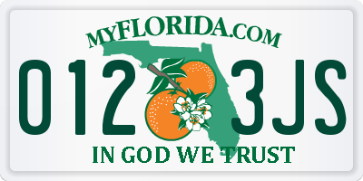 FL license plate 0123JS