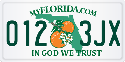 FL license plate 0123JX