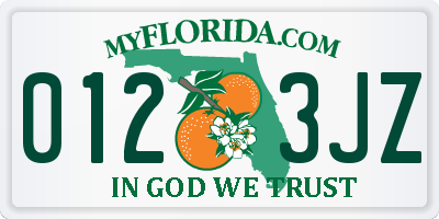 FL license plate 0123JZ