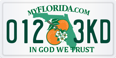 FL license plate 0123KD