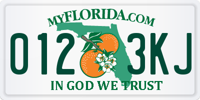 FL license plate 0123KJ