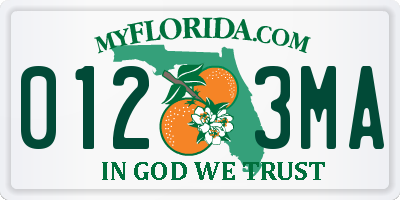 FL license plate 0123MA