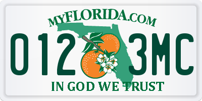 FL license plate 0123MC