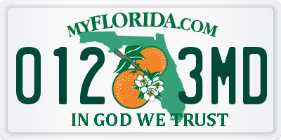 FL license plate 0123MD