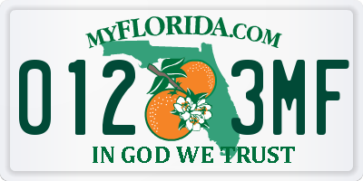 FL license plate 0123MF