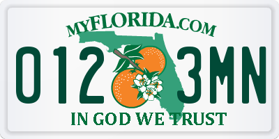 FL license plate 0123MN
