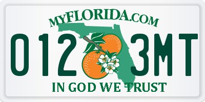 FL license plate 0123MT