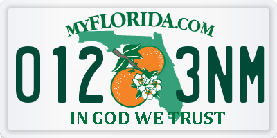 FL license plate 0123NM