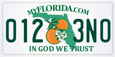 FL license plate 0123NO