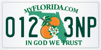 FL license plate 0123NP