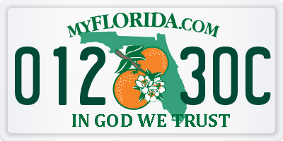 FL license plate 0123OC