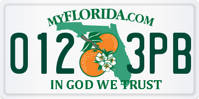 FL license plate 0123PB