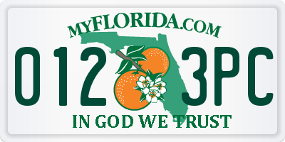FL license plate 0123PC