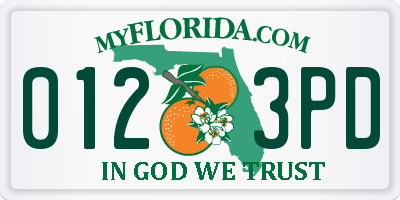FL license plate 0123PD