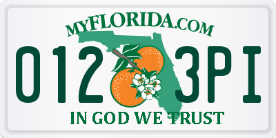 FL license plate 0123PI