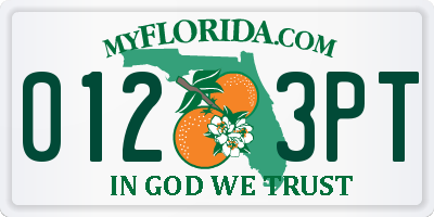 FL license plate 0123PT