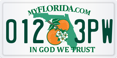 FL license plate 0123PW