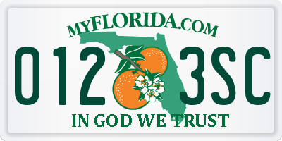 FL license plate 0123SC