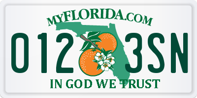 FL license plate 0123SN