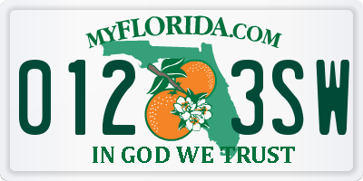 FL license plate 0123SW