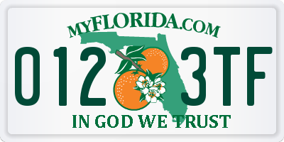 FL license plate 0123TF
