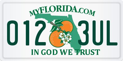 FL license plate 0123UL