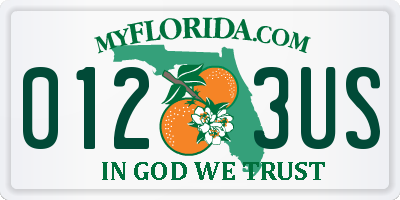 FL license plate 0123US