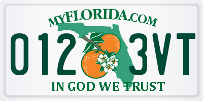 FL license plate 0123VT