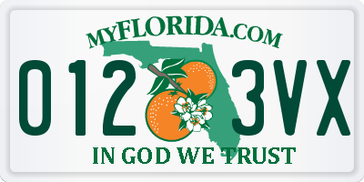 FL license plate 0123VX