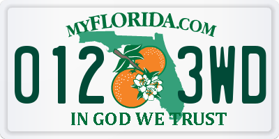 FL license plate 0123WD