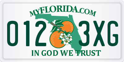 FL license plate 0123XG