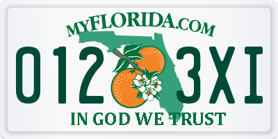 FL license plate 0123XI