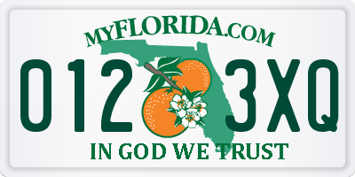 FL license plate 0123XQ