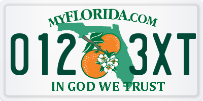 FL license plate 0123XT