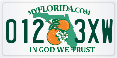 FL license plate 0123XW