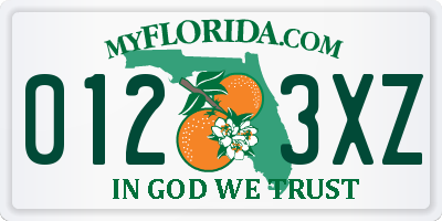 FL license plate 0123XZ