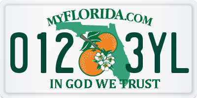 FL license plate 0123YL